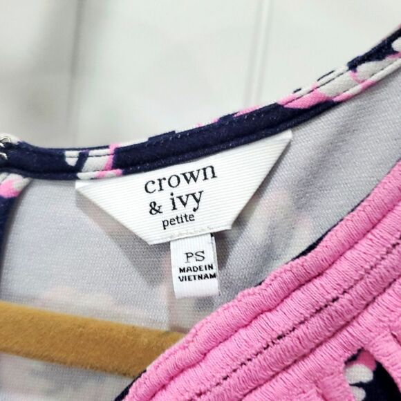 Crown & Ivy Elegant Pink and Navy Midi Dress, Size PS - Picture 2 of 5